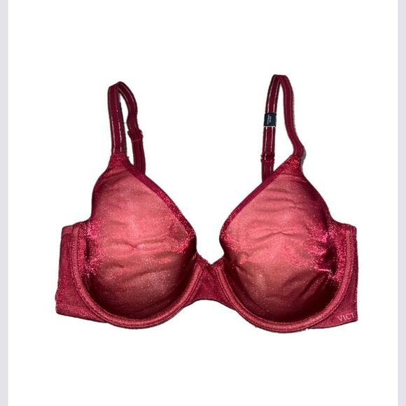 Victoria’s Secret Lined Perfect Coverage underwire Shine mesh bra maroon 32D - Picture 5 of 8